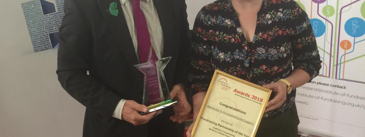 Barnardo's Ni and PwC win Fundraising Partnership of the Year Award 2018 from the Institute of Fundraising 