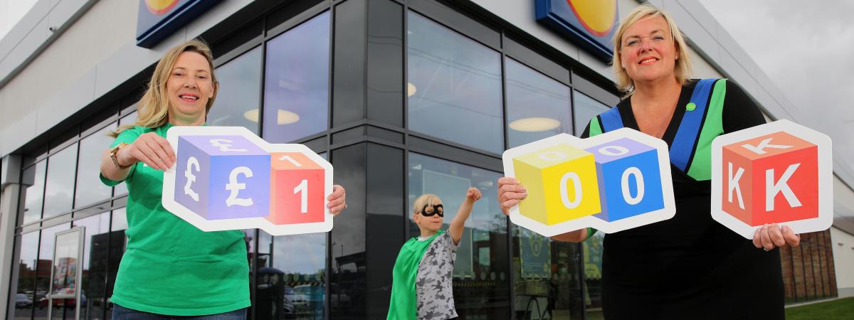 Pictured celebrating the donation are (L-R) Joanne McMaster, Supporter Fundraising Manager at NSPCC, Tyler Cartwright, aged 9 and Angela Connan, Corporate Social Responsibility Manager at Lidl Northern Ireland.