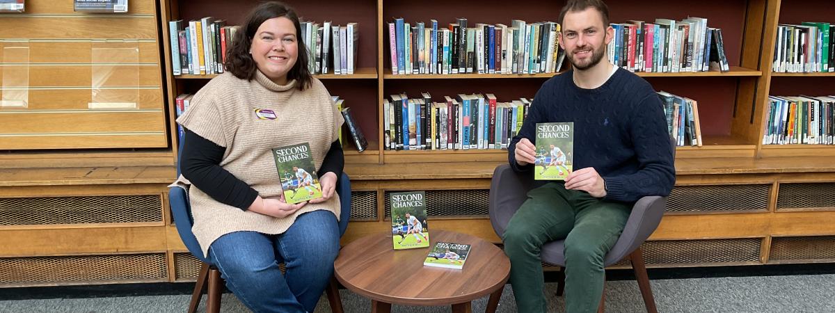 Matthew Bell (author) with Sian Cairns (Libraries NI District Officer)