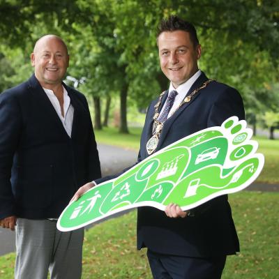 Mayor of Derry City and Strabane District Council, Alderman Graham Warke, is pictured with Denny Elliott, Head of Self Help Africa Northern Ireland, launching the charity’s carbon offsetting campaign. Small and medium sized companies across Derry and Strabane are being encouraged to join with the charity and plant a million new trees both here in Northern Ireland and in Africa, while offsetting their carbon footprint.