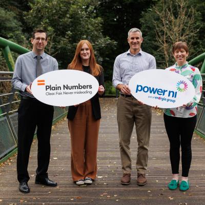 Pictured left to right: William Steele, Director of Power NI Customer Solutions, Ashleigh O’Neill, Senior Marketing & Communications Executive at Power NI, Mike Ellicock, Chief Executive of Plain Numbers, Gwyneth Compston, CSR Manager at Power NI.