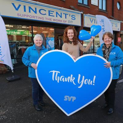 Anne Crossan: Anne Crossan (centre), SVP Regional Retail Manager, joins Anne McLarnon (left), SVP Northern Region Retail Committee Chair, and Mary Waide (right), SVP Regional President, at the launch of Vincent’s Share the Love campaign. www.svp.ie   